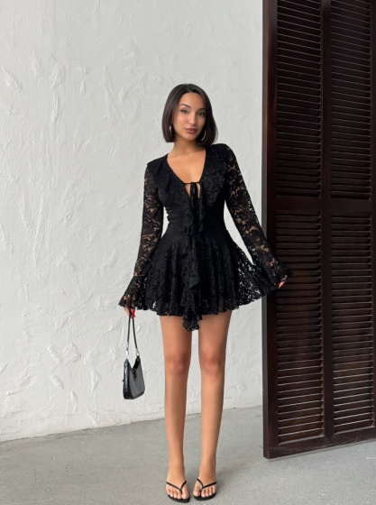 Rochie elegant scurta din dantela cu volane - Img 6