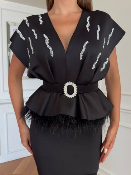 Rochie elegantă cu detalii glitter și talie accentuată - Img 4