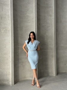 Rochie eleganta dama midi accesorizata cu strasuri - Img 5
