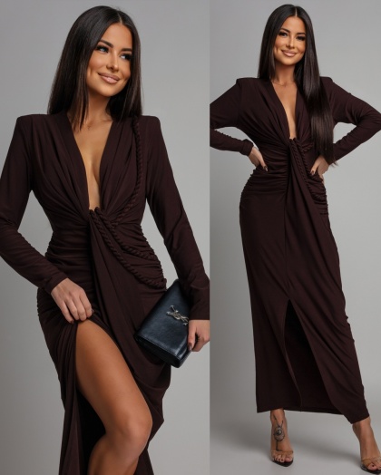 Rochie eleganta din lycra cu accesoriu cordon impletit - Img 2