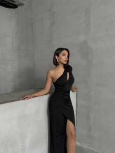 Rochie eleganta din lycra cu accesoriu pampon - Img 5