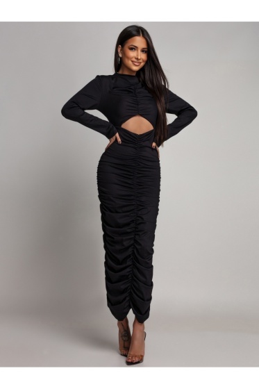 Rochie eleganta din lycra cu detaliu pampon - Img 3