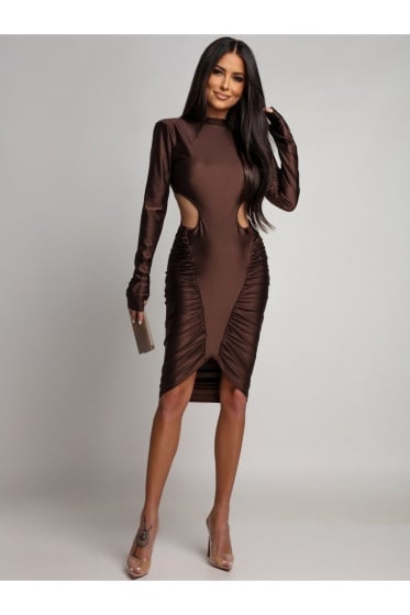 Rochie elegantă din lycra cu drapaj lateral și decolteu la spate - Img 3
