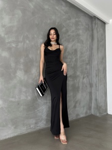 Rochie eleganta din lycra lunga cu bretele - Img 3