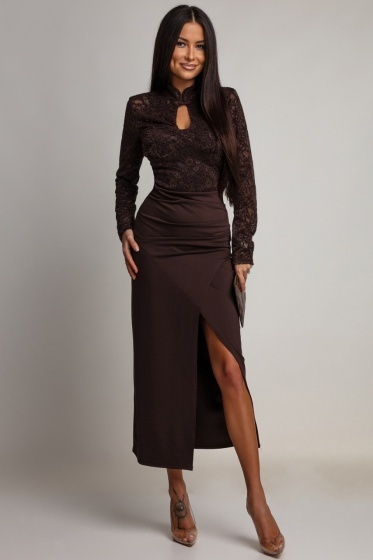 Rochie elegantă din lycra și dantelă catifelată - Img 3