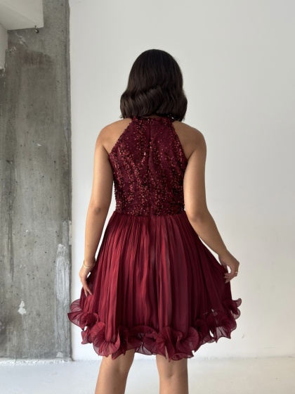 Rochie eleganta din satin creponat accesorizata cu paiete - Img 5