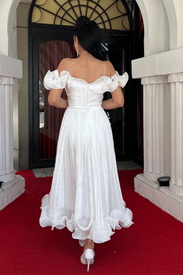 Rochie eleganta din satin creponat cu detaliu volan - Img 2