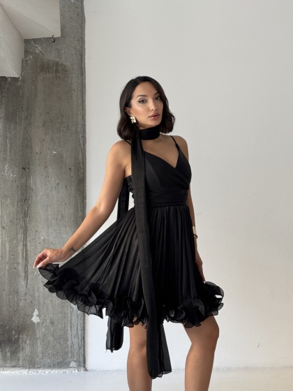 Rochie eleganta din satin creponat cu detaliu volan - Img 3