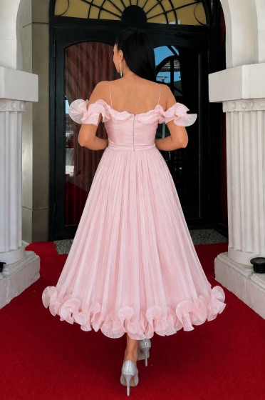 Rochie eleganta din satin creponat cu detaliu volan - Img 3