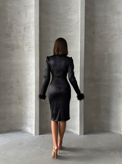 Rochie eleganta din satin cu accesoriu in talie - Img 6