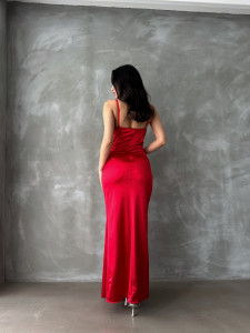 Rochie eleganta din satin lunga cu bretele - Img 2