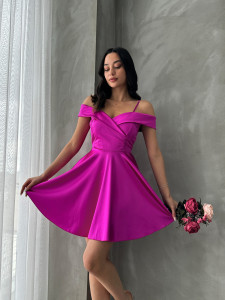 Rochie eleganta din satin scurta cu bretele - Img 3