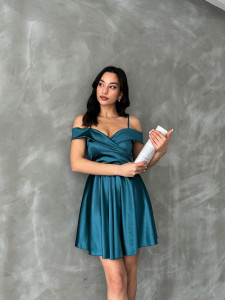 Rochie eleganta din satin scurta cu bretele - Img 6