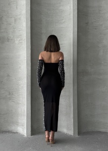 Rochie eleganta din tul cu maneci detasabile accesorizata cu perle si strasuri - Img 2