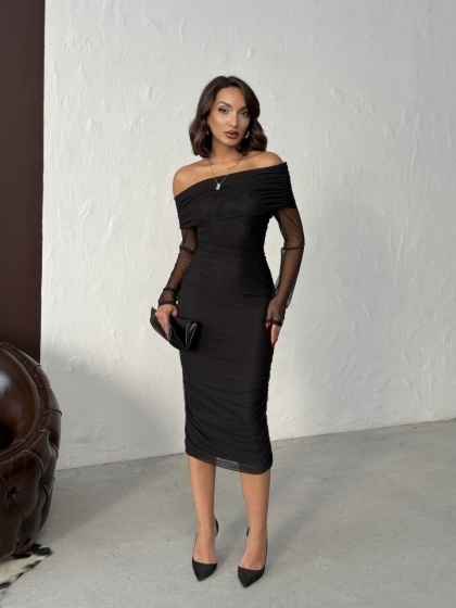 Rochie eleganta din tull cu umeri goi - Img 3