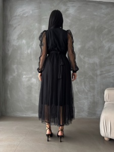 Rochie eleganta lunga cu accesoriu in talie din tull - Img 5