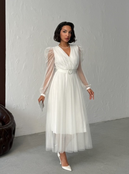 Rochie eleganta lunga cu accesoriu in talie din tull - Img 6