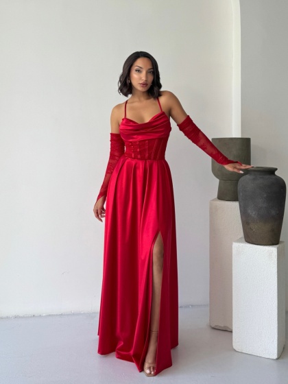Rochie eleganta lunga cu accesoriu manusi - Img 8