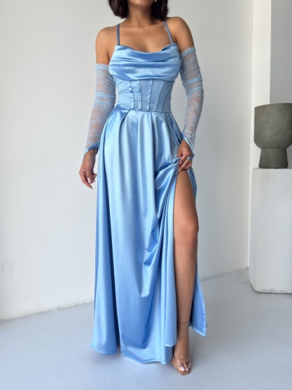 Rochie eleganta lunga cu accesoriu manusi - Img 4