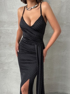 Rochie eleganta lunga cu bretele accesorizata cu strasuri - Img 2