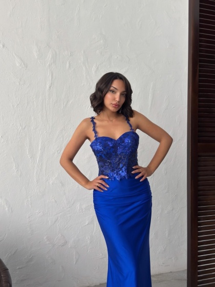 Rochie eleganta lunga cu broderie florală și paiete - Img 5