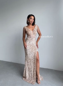 Rochie eleganta lunga cu paiete si lantisoare pe umeri - Img 5