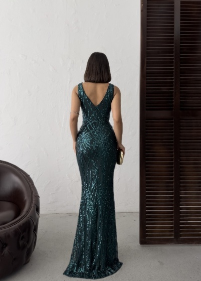 Rochie eleganta lunga cu paiete si pene - Img 3