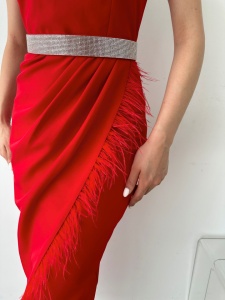 Rochie eleganta lunga cu pene - Img 4
