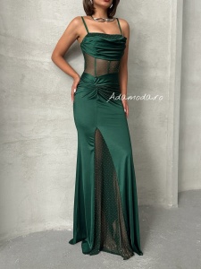 Rochie eleganta lunga din lycra cu tul accesorizata cu strasuri - Img 8