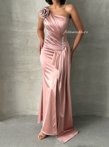 Rochie eleganta lunga din satin cu accesoriu pampon - Img 7