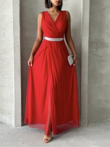 Rochie eleganta lunga din tul cu anchior petrecut - Img 6
