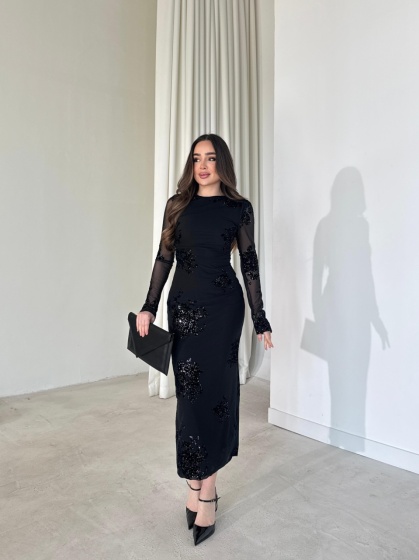 Rochie eleganta lunga din tull accesorizata cu paiete  - Img 4