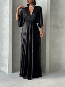 Rochie eleganta lunga plisata cu aspect lucios - Img 5