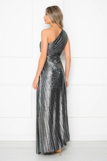 Rochie eleganta lunga plisata cu aspect lucios - Img 5