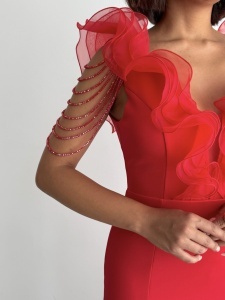 Rochie eleganta lunga tip sirena accesorizata cu lantisoare - Img 8