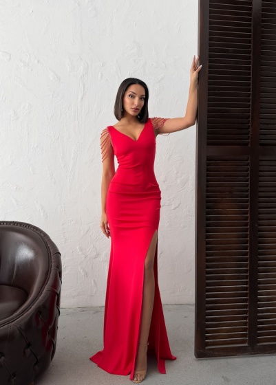 Rochie eleganta lunga tip sirena accesorizata cu lantisoare - Img 5