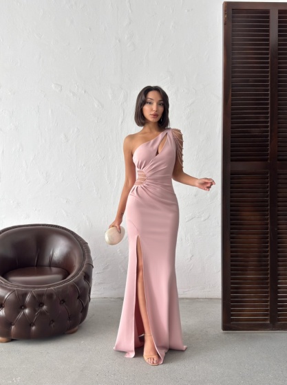 Rochie eleganta lunga tip sirena accesorizata cu lantisoare - Img 5