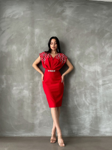 Rochie eleganta midi accesorizata cu strasuri - Img 6