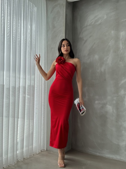 Rochie eleganta midi cu umarul gol - Img 2