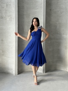 Rochie eleganta midi din voal cu accesorizata cu pampon - Img 1