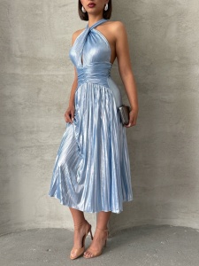 Rochie eleganta plisata cu aspect lucios - Img 4