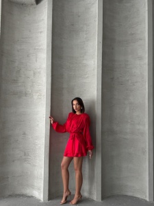Rochie eleganta scurta cu maneca lunga si cordon in talie - Img 5