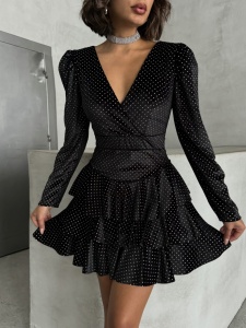 Rochie eleganta scurta din catifea cu volane - Img 3