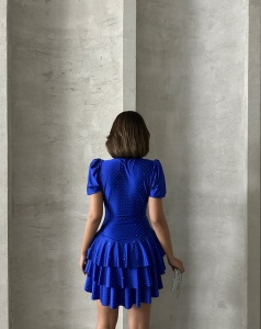 Rochie eleganta scurta din lycra cu volane si strasuri - Img 3