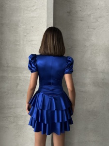 Rochie eleganta scurta din satin cu volane - Img 3