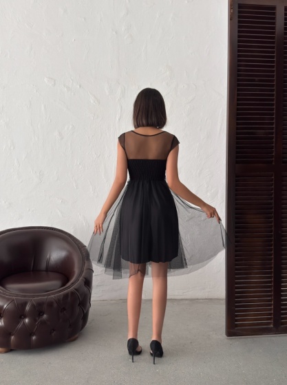 Rochie eleganta scurtă din tull cu insertii argintii - Img 4