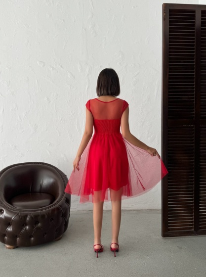 Rochie eleganta scurtă din tull cu insertii argintii - Img 3
