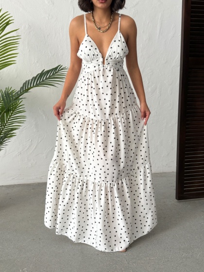 Rochie lunga cu imprimeu buline