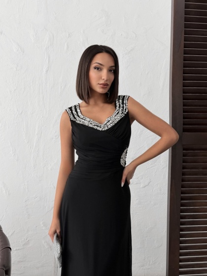Rochie lunga din tull accesorizata cu strasuri - Img 5
