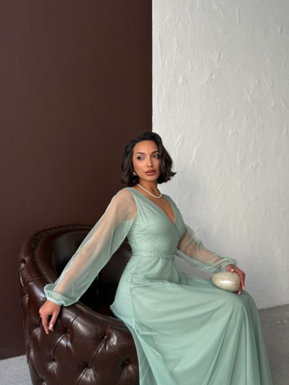 Rochie lunga din tull cu accesoriu in talie - Img 8